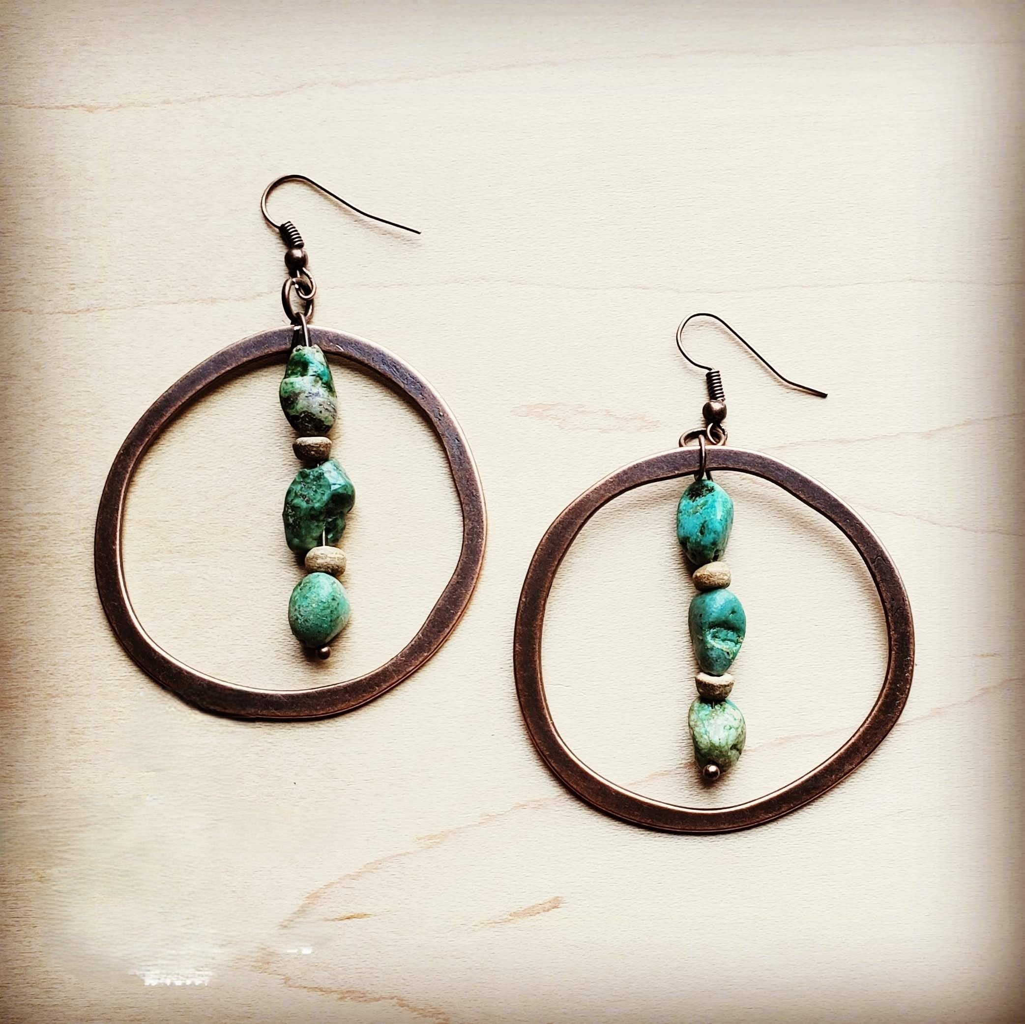 Copper Hoop Earrings in Natural Turquoise and Wood 201q | Earrings | Wiccan Center
