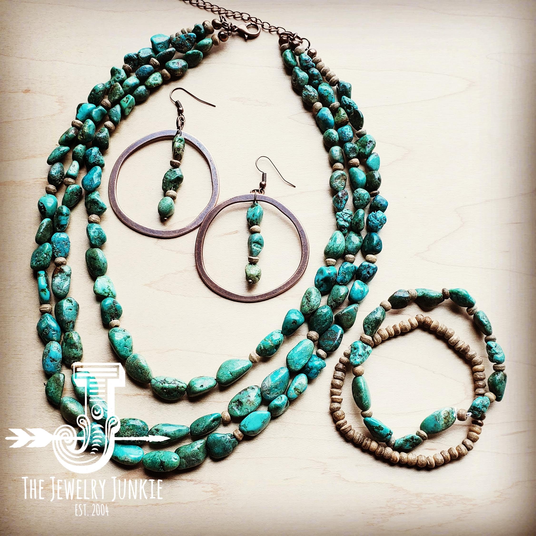 Copper Hoop Earrings in Natural Turquoise and Wood 201q | Earrings | Wiccan Center