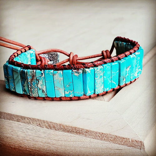 **Woven Imperial Jasper Stacked Stone Bracelet-Turquoise 803t | Bracelet | Wiccan Center
