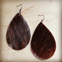 **Leather Teardrop Earrings in Brown Hair on Hide 202m | Earrings | Wiccan Center