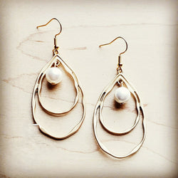 Matte Gold Double Hoop Earrings with Pearl Dangle 203t | Earrings | Wiccan Center