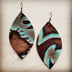 **Leather Oval Earrings in Embossed Turquoise Laredo 204c | Earrings | Wiccan Center