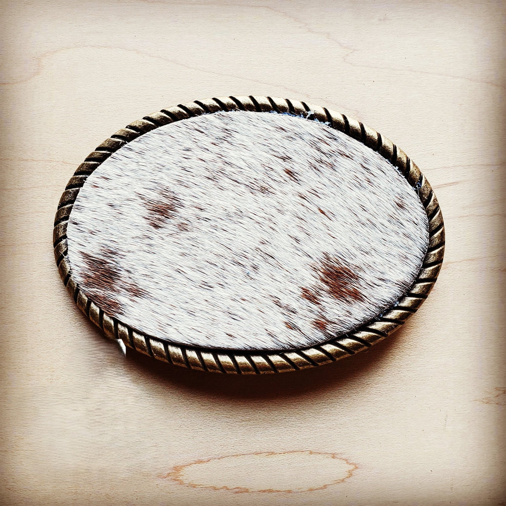 Rope Edge Spotted Hair on Hide Leather Belt Buckle 902g | Belt Buckle | Wiccan Center