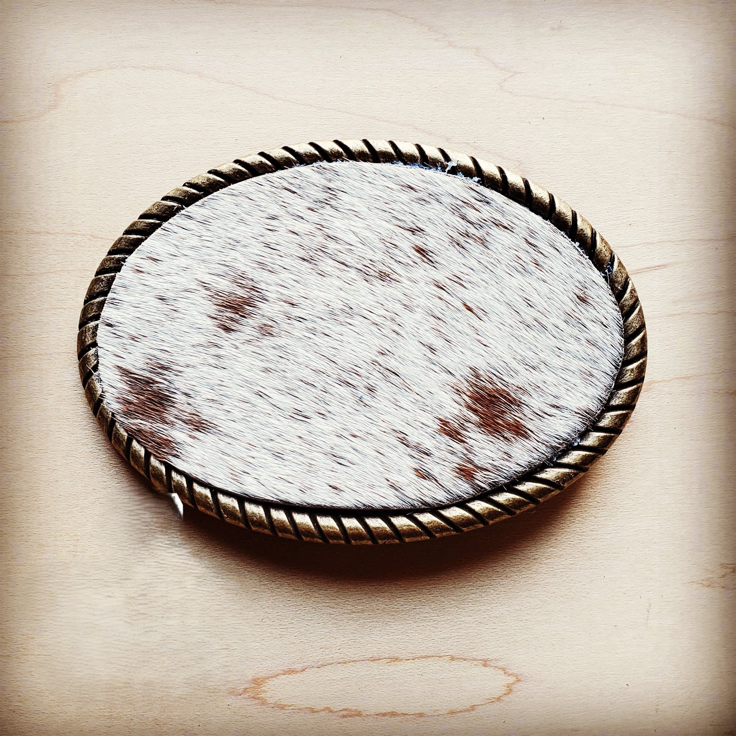 Rope Edge Spotted Hair on Hide Leather Belt Buckle 902g | Belt Buckle | Wiccan Center