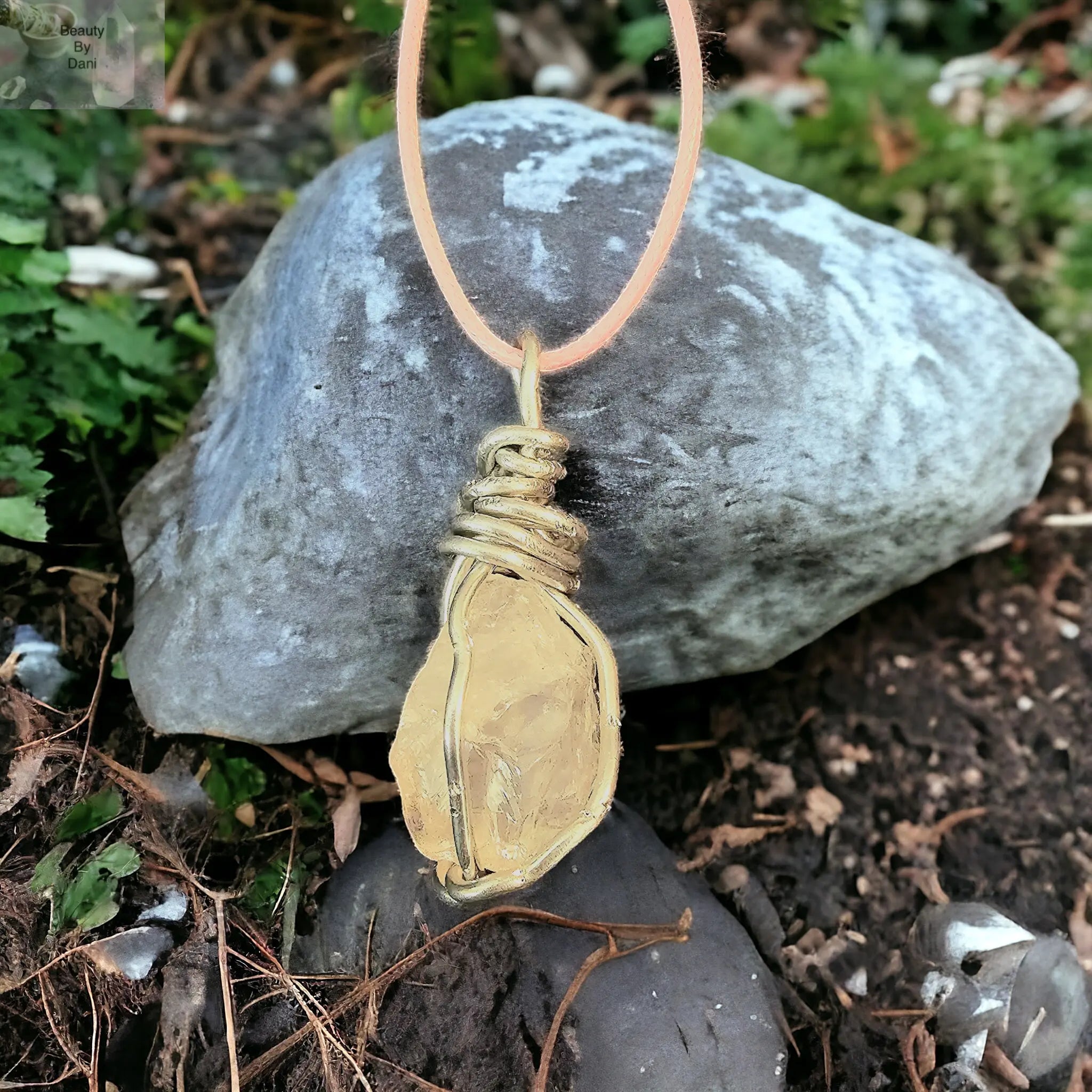 Rose Quartz Necklace with Stainless Steel Wrap
