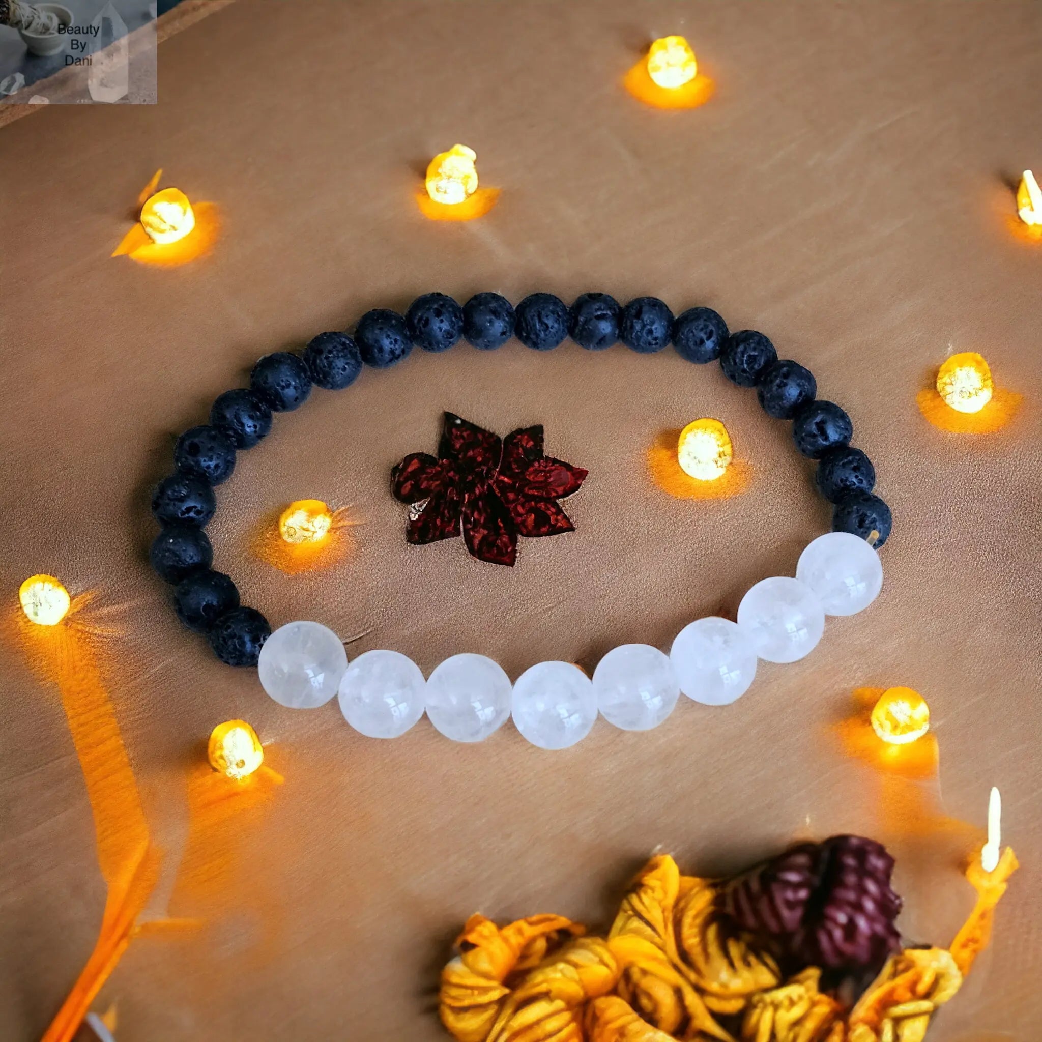 Rose Quartz & Lava Bead Healing Bracelet includes (2) 1ml oil bottle (lavender and eucalyptus)