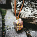 Amethyst Wrapped Necklace on Leather Cord