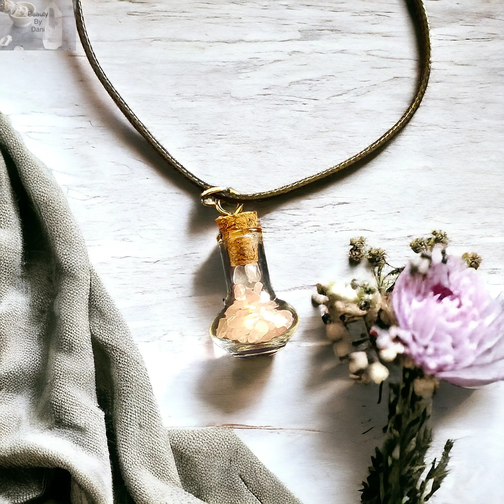 Rose Quartz in a bottle Healing Necklace