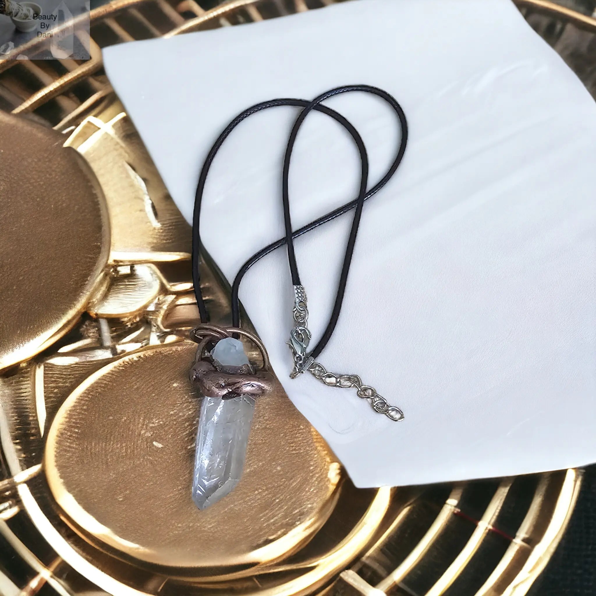 Quartz in Copper Necklace with Leather Cord