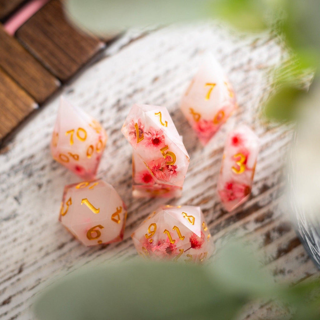 Pink Blossom Handmade Resin DND Dice Set | Resin Dice | Wiccan Center