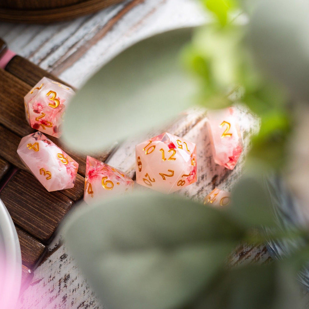 Pink Blossom Handmade Resin DND Dice Set | Resin Dice | Wiccan Center