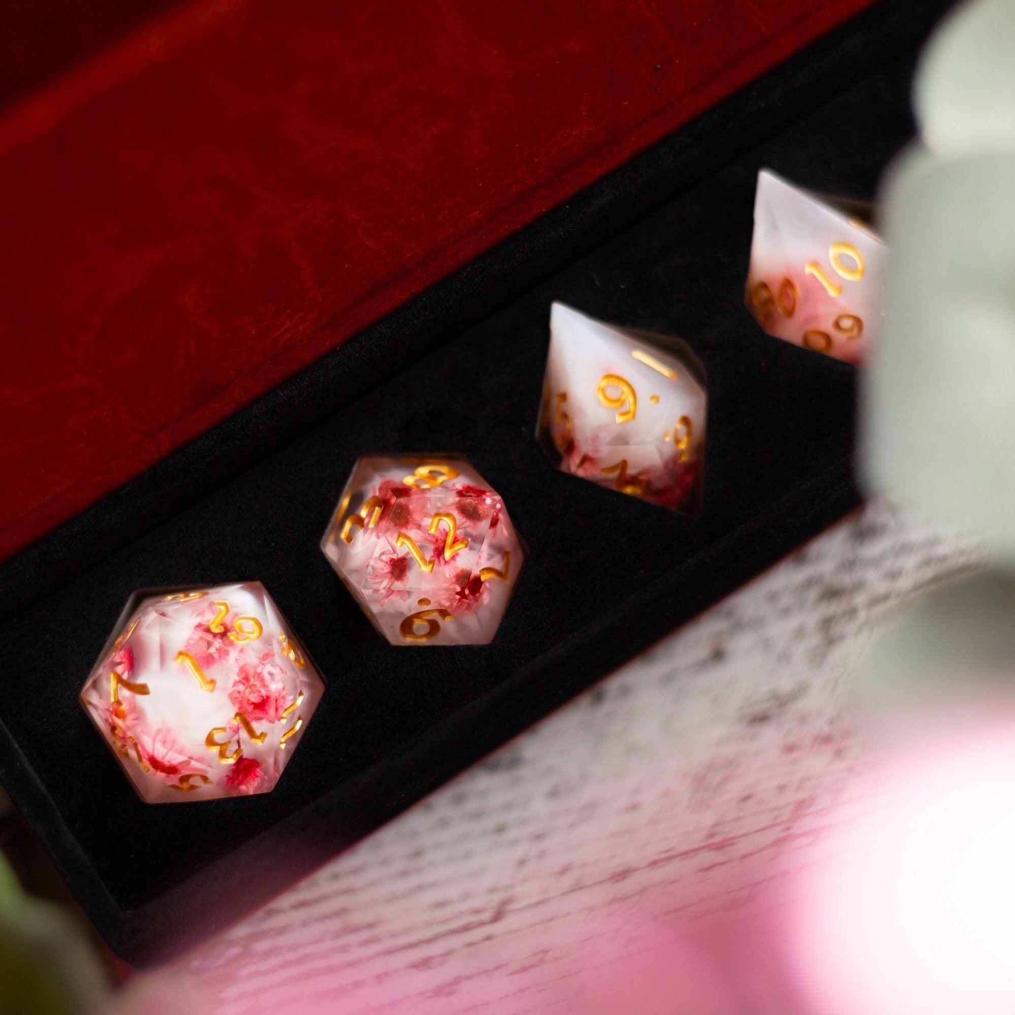 Pink Blossom Handmade Resin DND Dice Set | Resin Dice | Wiccan Center