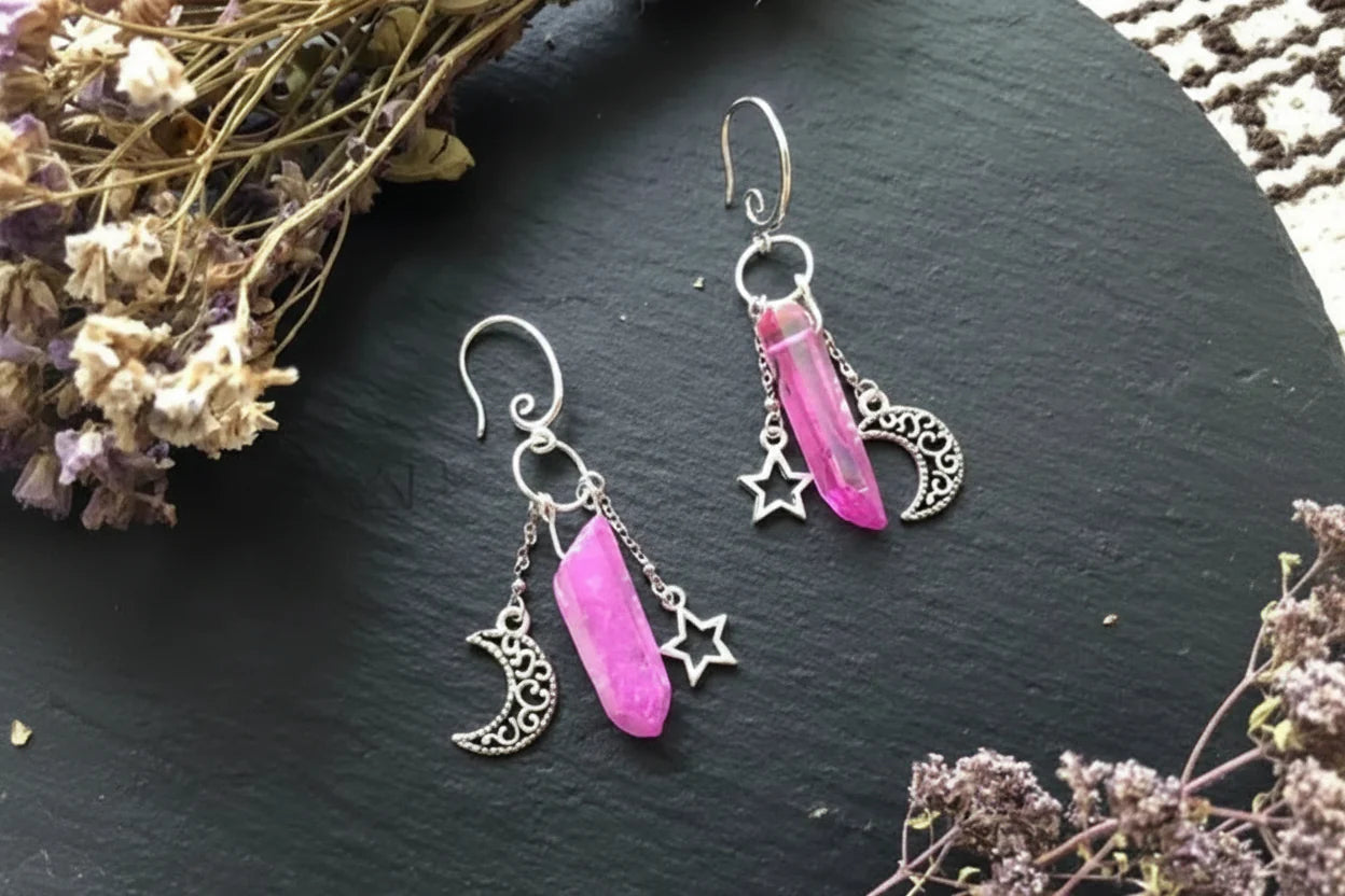 Crystal Crescent Moon Earrings | earrings | Wiccan Center