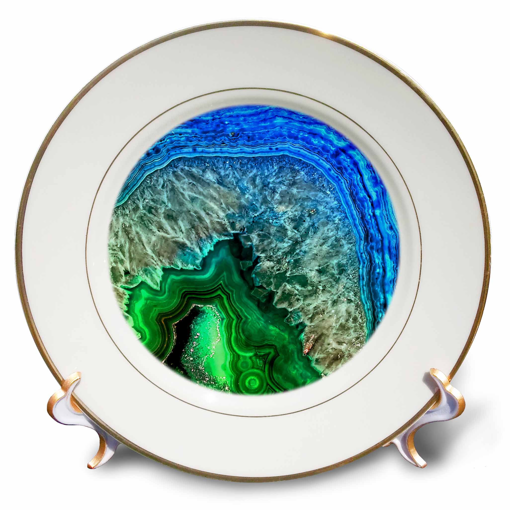 3dRose Uta Naumann Pattern - Image of Luxury Indigo and Green Marble Agate Gem Mineral Stone - Plates