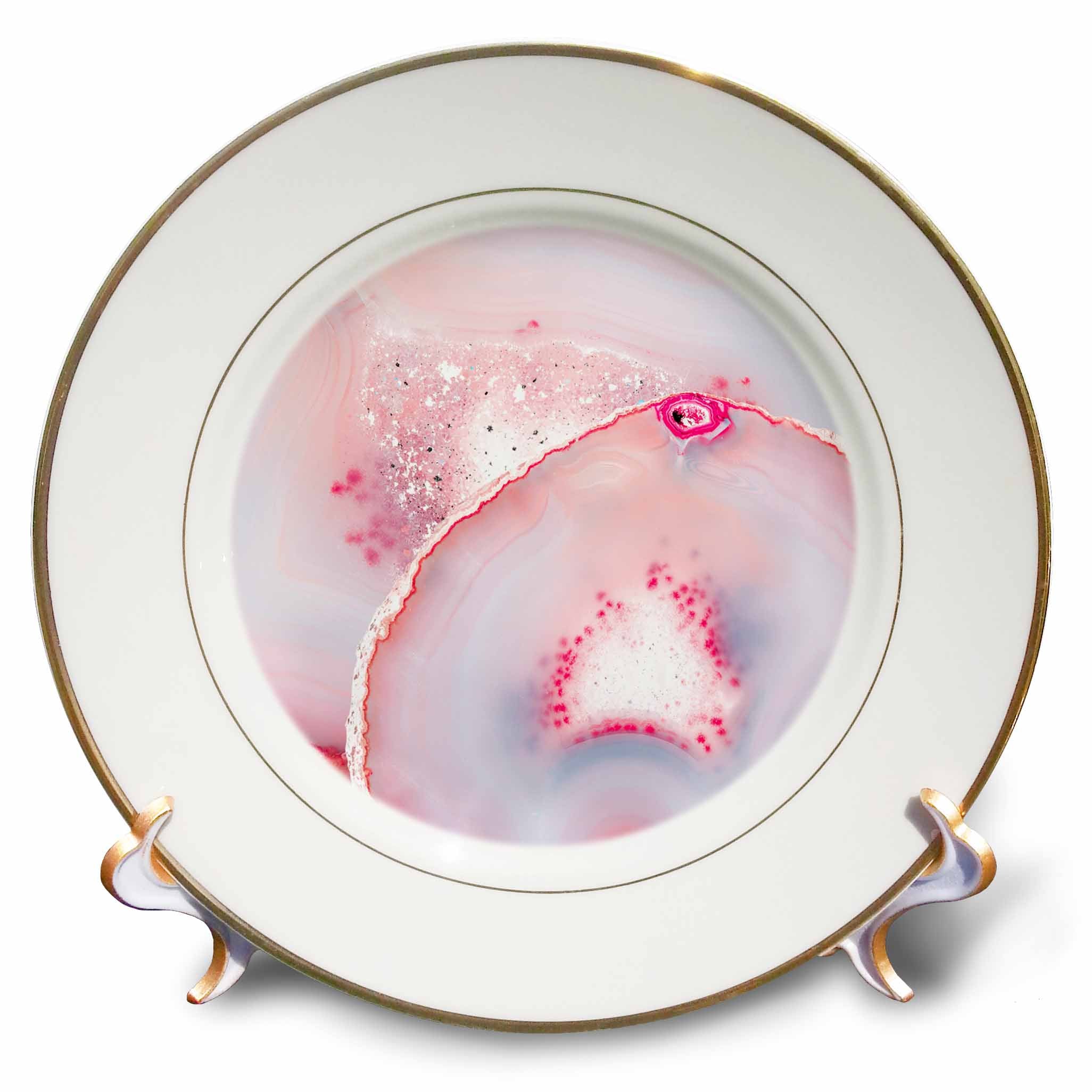 3dRose Uta Naumann Faux Glitter Pattern - Art Print of Rose Blush Marble Agate Gem Mineral Quartz - Plates
