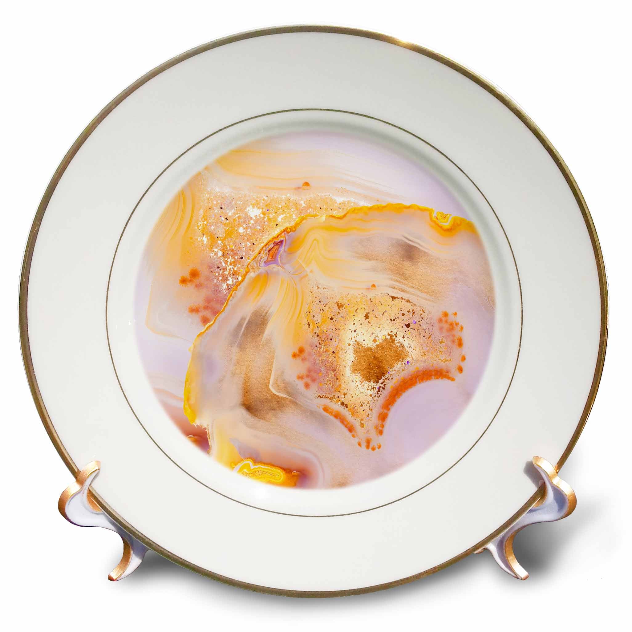 3dRose Uta Naumann Faux Glitter Pattern - Art Print of Rosegold Marble Agate Gem Mineral Quartz - Plates