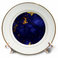 3dRose Uta Naumann Faux Glitter Pattern - Art Print of Blue and Gold Marble Agate Gem Mineral Indigo Quartz - Plates