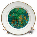 3dRose Uta Naumann Faux Glitter Pattern - Art Print of Green Indigo Gold Marble Agate Mineral Malachite Quartz - Plates