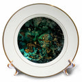 3dRose Uta Naumann Faux Glitter Pattern - Art print of Dark Green Indigo Gold Marble Agate Malachite Quartz - Plates
