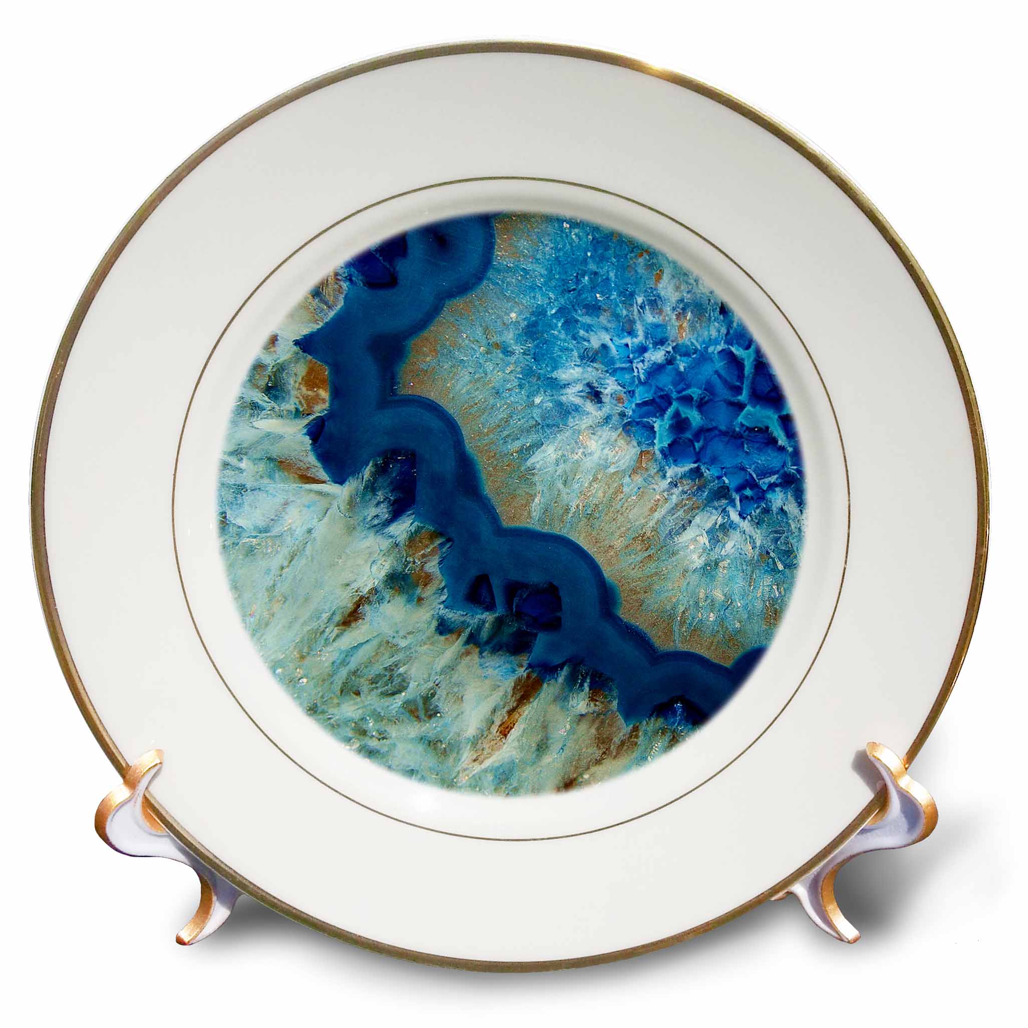 3dRose Uta Naumann Faux Glitter Pattern - Art Print of Luxury Fashion Blue Marble Agate Gem Mineral Quartz - Plates