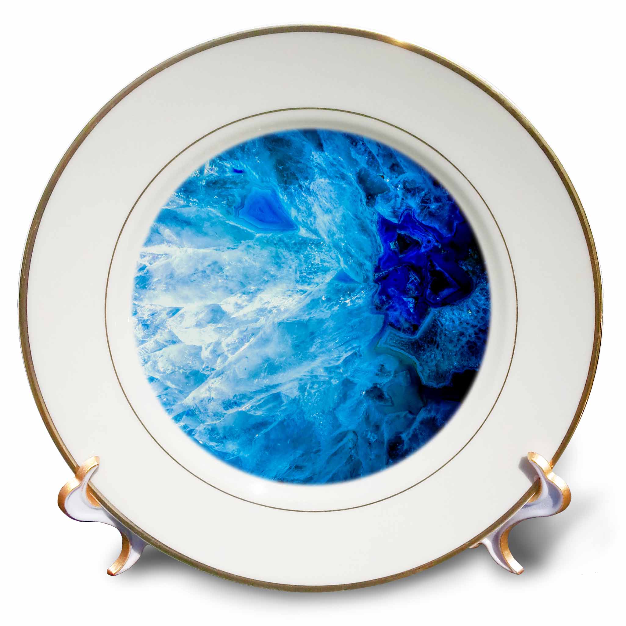 3dRose Uta Naumann Faux Glitter Pattern - Image of Luxury Fashion Ice Blue Marble Agate Gem Mineral Quartz - Plates