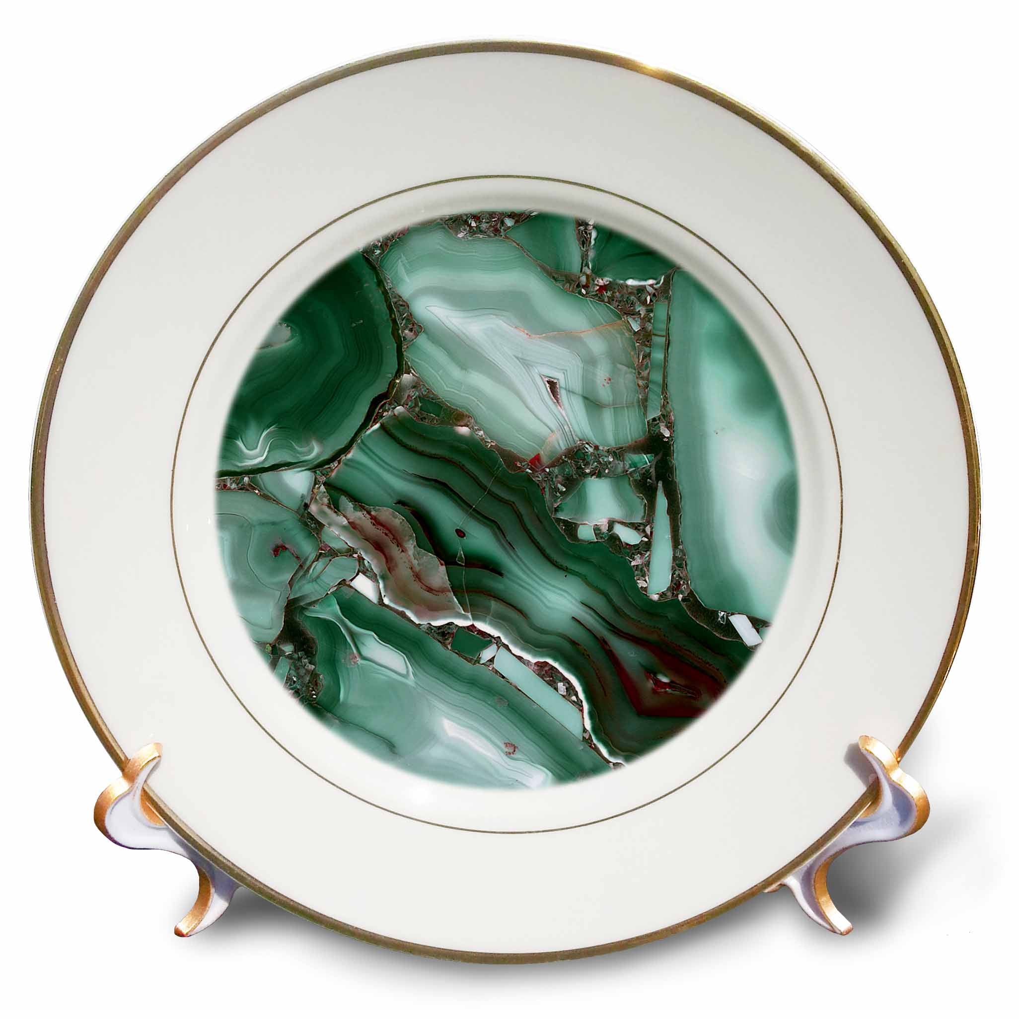 3dRose Uta Naumann Faux Glitter Pattern - Art print of Luxury Green Marble Agate Gem Mineral Malachite Quartz - Plates