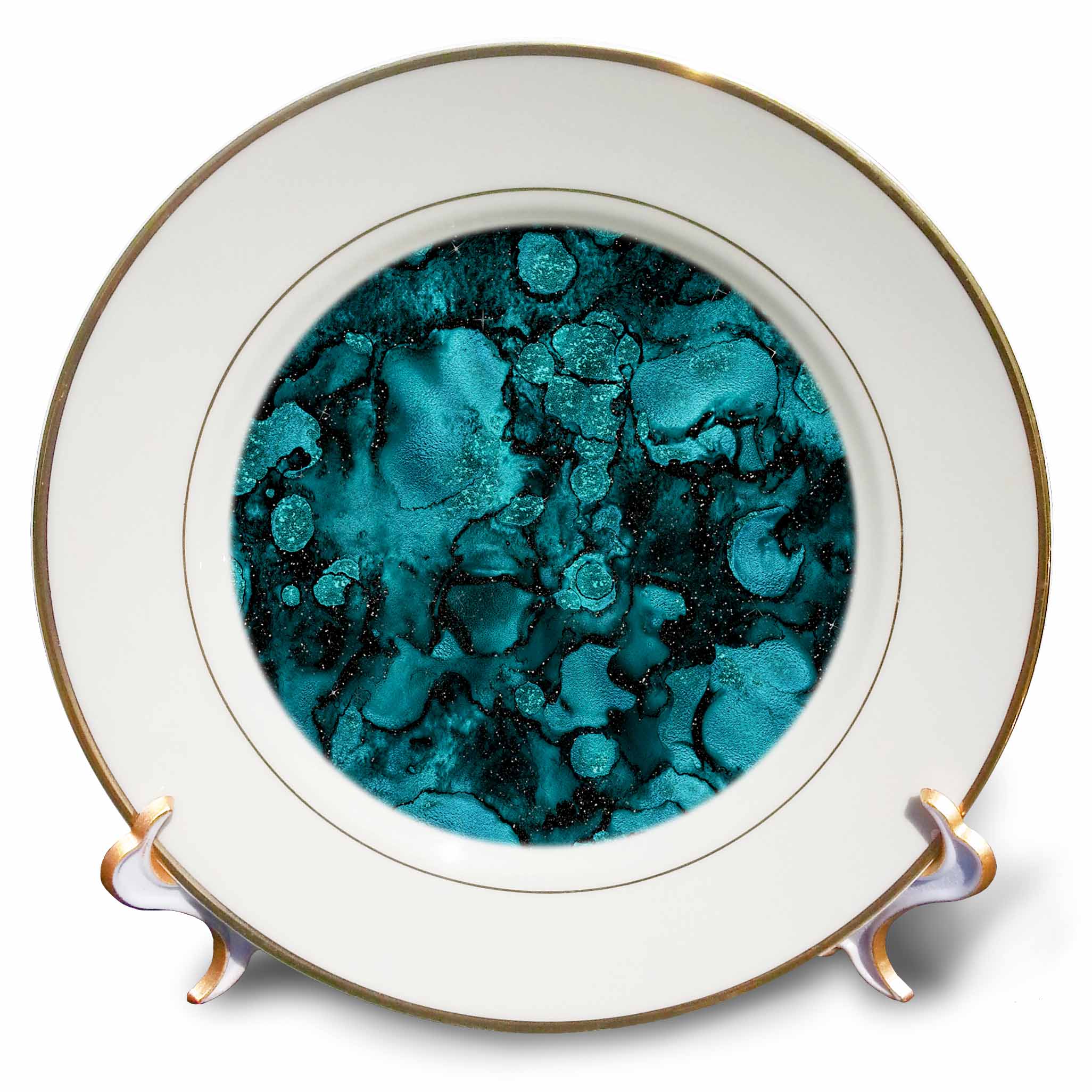 3dRose Uta Naumann Faux Glitter Pattern - Image of Light Blue and Gold Marble Agate Gem Mineral Malachite Quartz - Plates