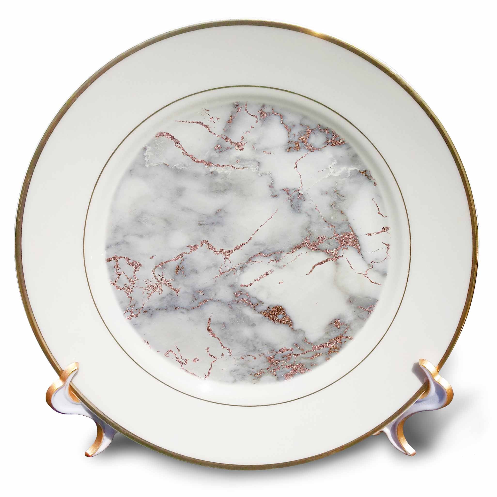 3dRose Uta Naumann Faux Glitter Pattern - Image of Shiny Luxury Trendy Rose Gold Glitter Marble Agate Quartz - Plates
