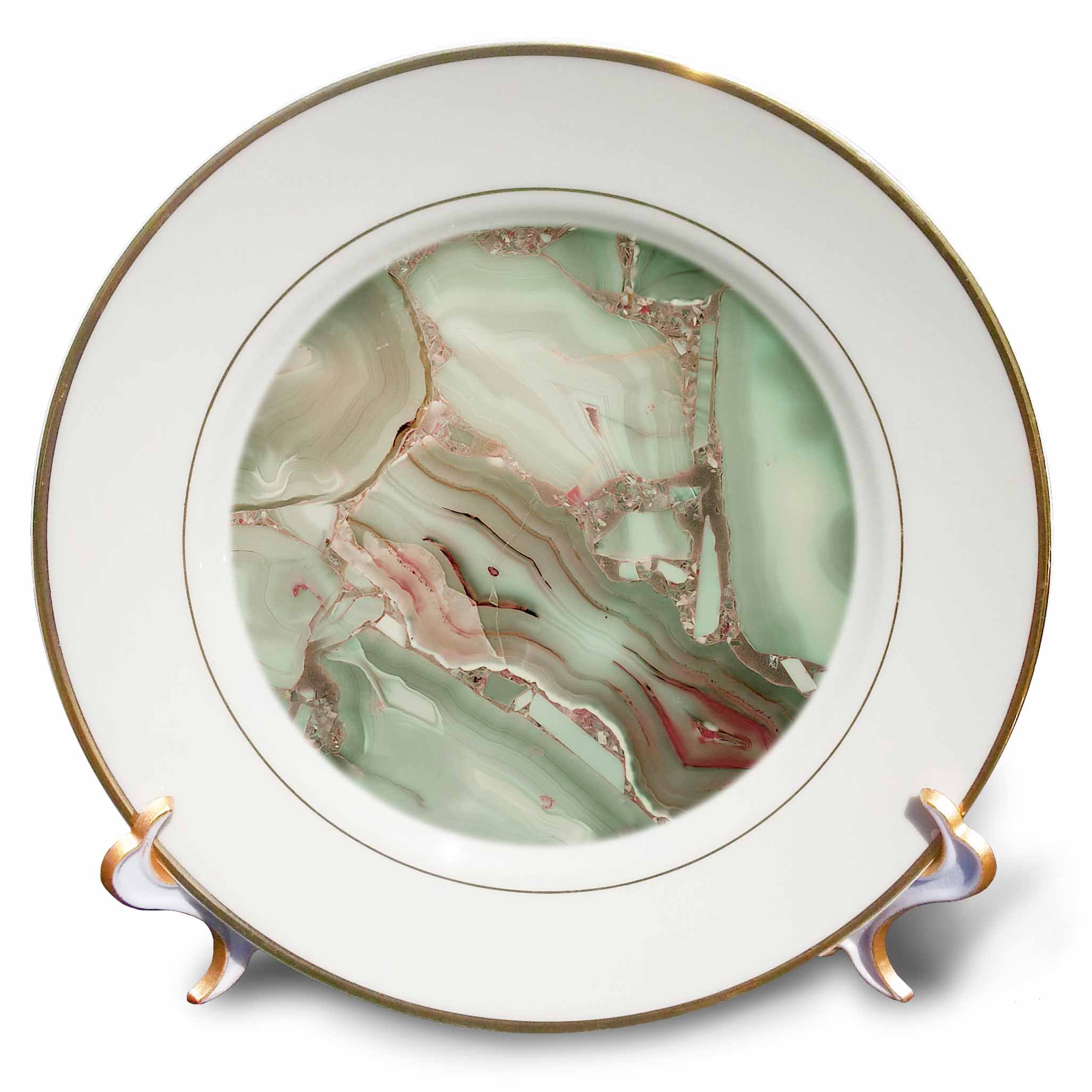 3dRose Uta Naumann Faux Glitter Pattern - Image of Luxury Light Green Marble Agate Gem Mineral Malachite Quartz - Plates