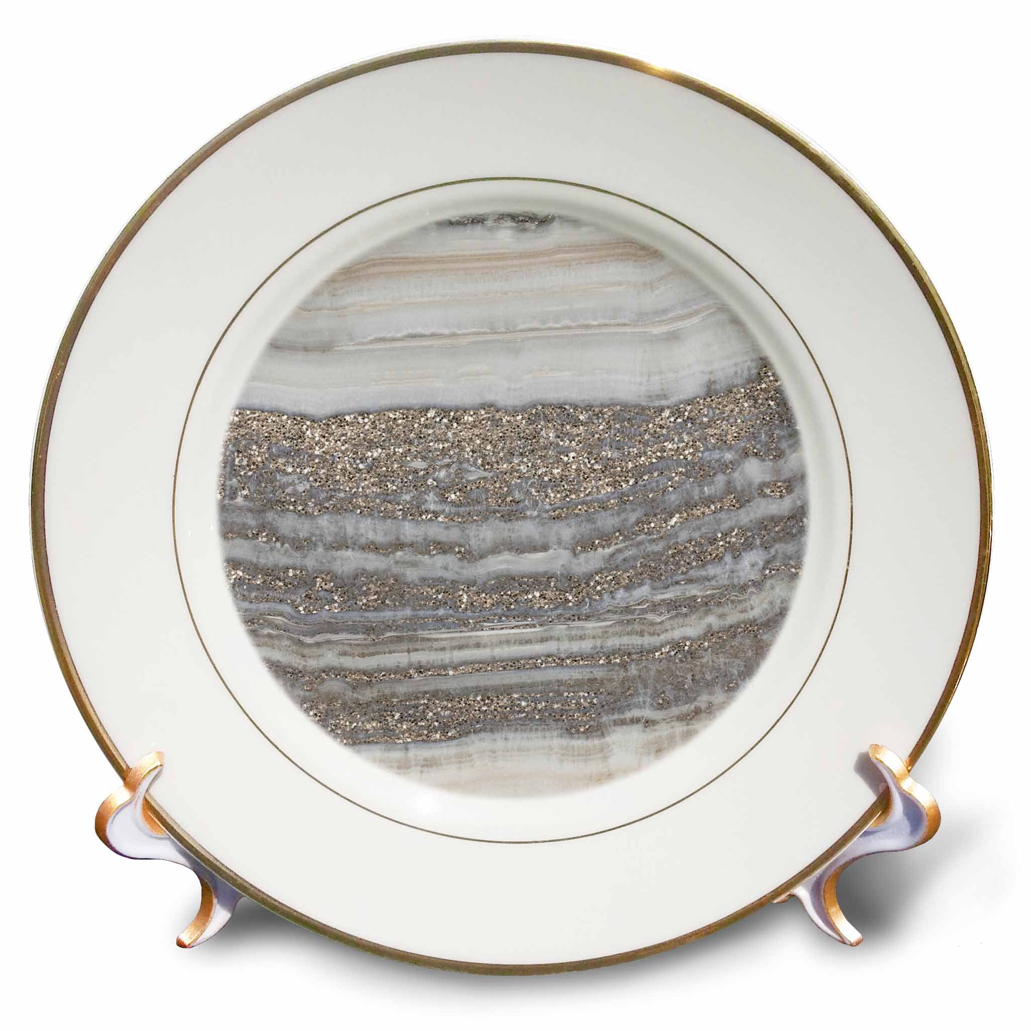 3dRose Uta Naumann Faux Glitter Pattern - Image of Trendy Gray Rock Gemstone Agate and Copper Glitter - Plates