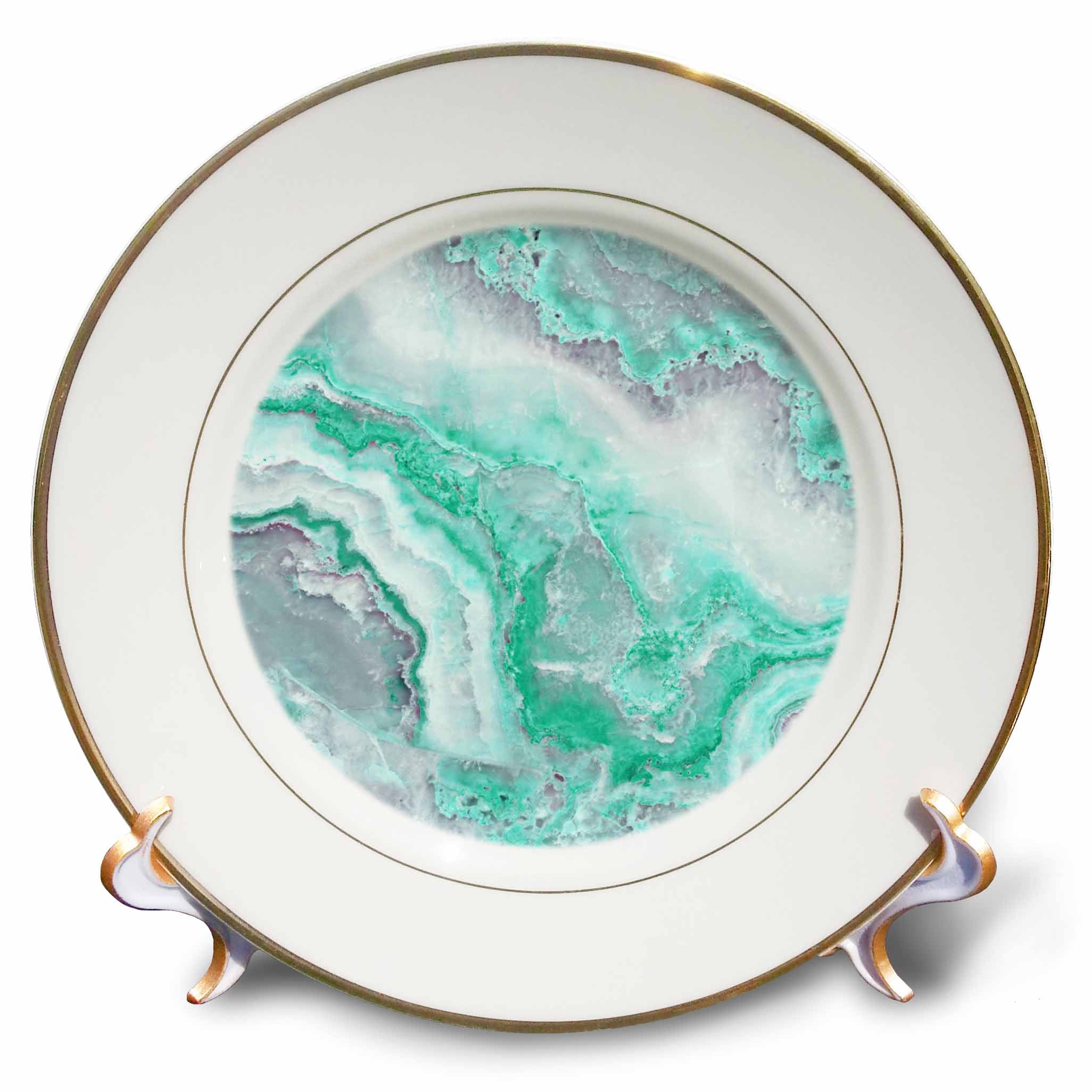 3dRose Uta Naumann Faux Glitter Pattern - Image of Trendy Luxury Aqua Mint Quartz and Gray Gemstone Agate Geode - Plates