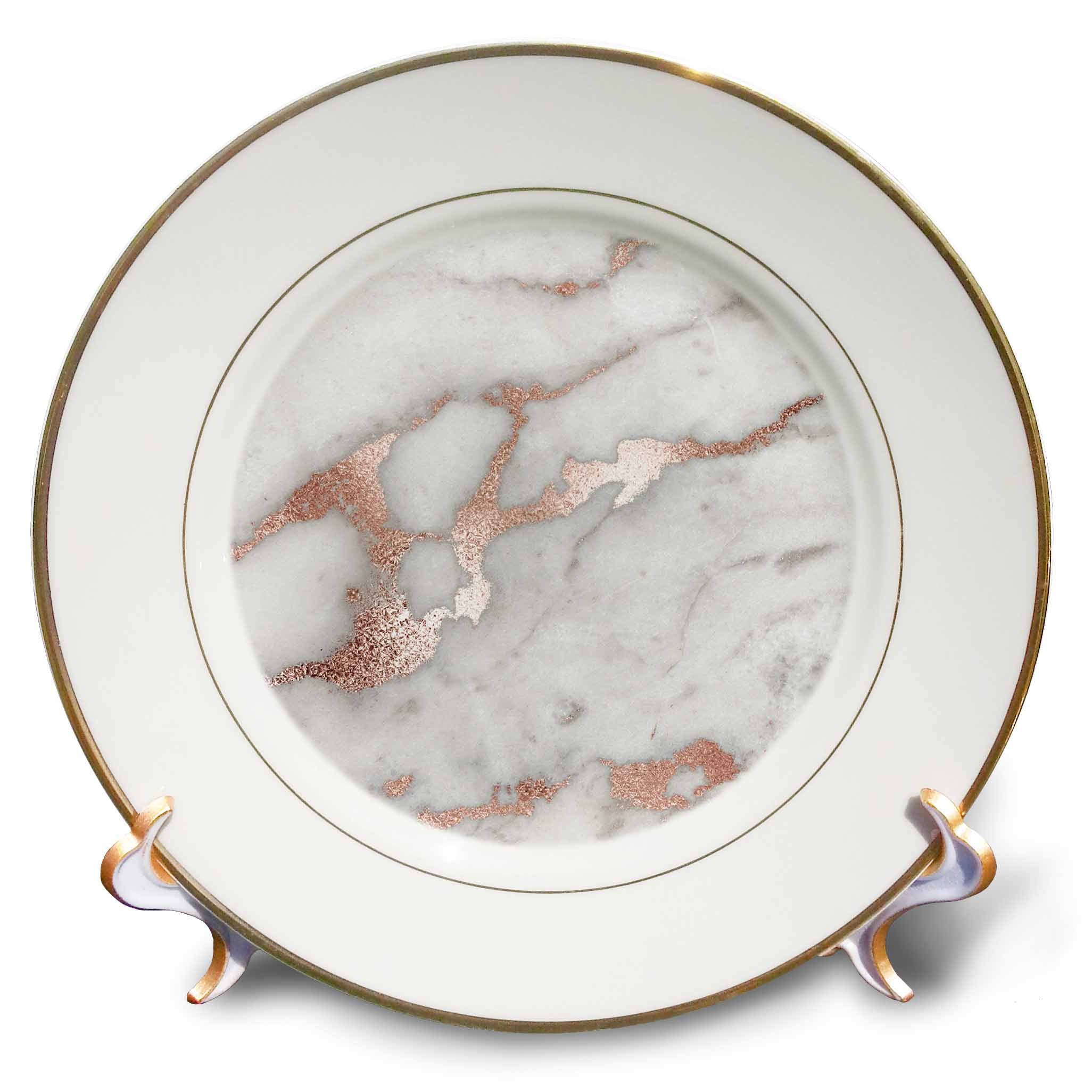 3dRose Uta Naumann Faux Glitter Pattern - Image of Chic Gray Trendy Copper Rose Gold Marble Agate Gemstone Rock Quartz - Plates