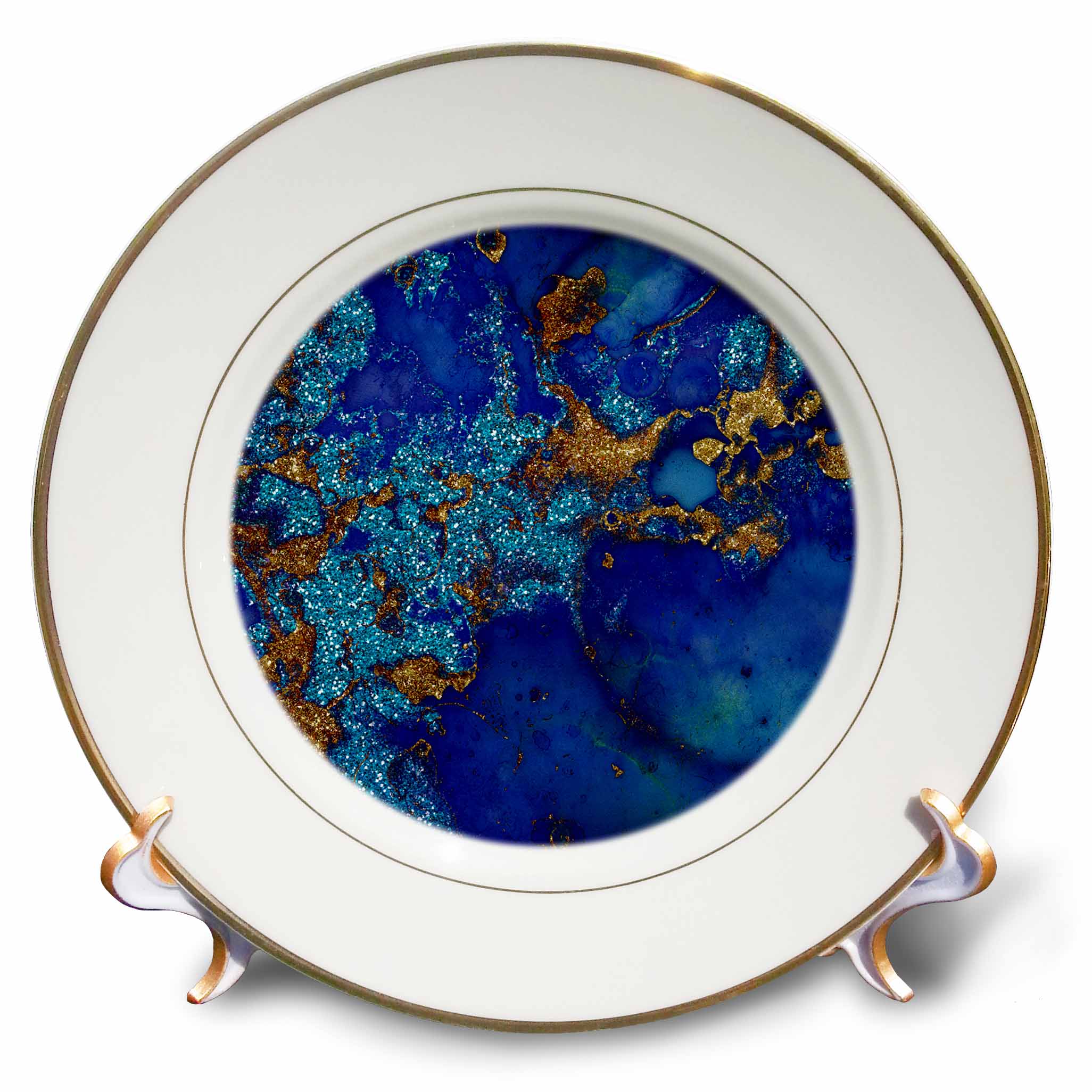 3dRose Uta Naumann Faux Glitter Pattern - Image of Trendy Indigo Blue and Glitter Ink Metal Marble Agate - Plates