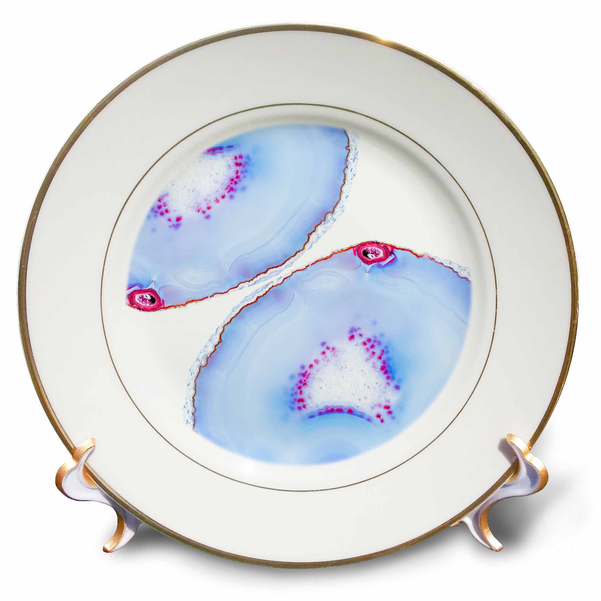3dRose Uta Naumann Faux Glitter Pattern - Image of Trendy Baby Blue Teal Agate Gemstone Rock Quartz on White - Plates