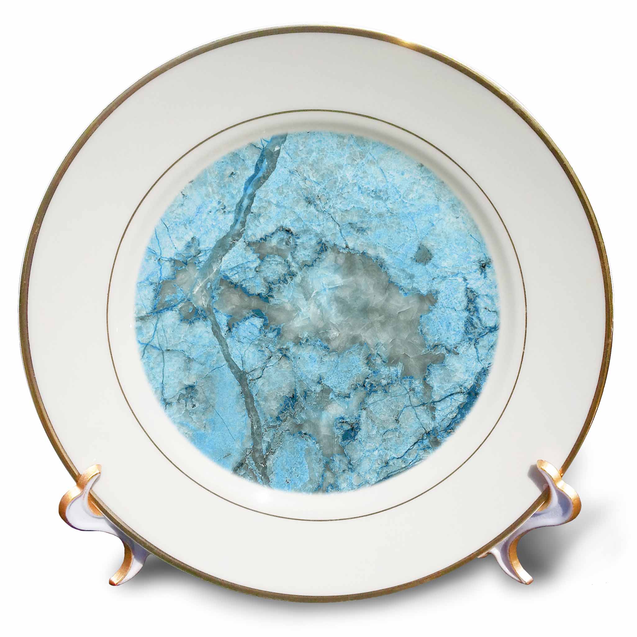 3dRose Uta Naumann Faux Glitter Pattern - Image of Luxury Chic Trendy Ice Blue Veins Agate Gemstone Geode Quartz - Plates