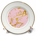 3dRose Uta Naumann Faux Glitter Pattern - Image of Gold Glitter Veins on Pink Marble Agate Gemstone Quartz - Plates