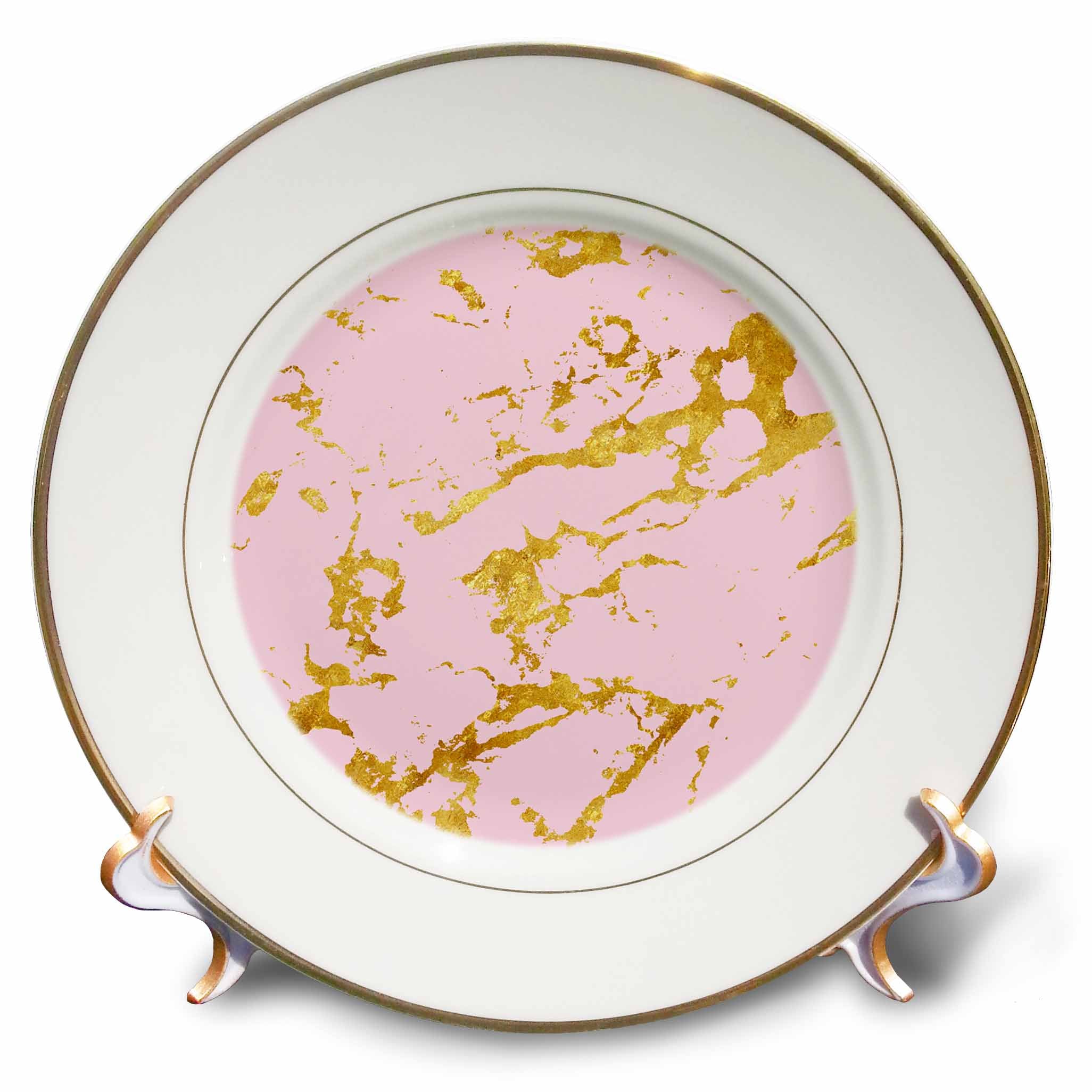 3dRose Uta Naumann Faux Glitter Pattern - Image of Gold Glitter Veins on Pink Marble Agate Gemstone Quartz - Plates