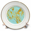 3dRose Uta Naumann Faux Glitter Pattern - Art print of Chic Trendy Gold Glitter Veins on Teal Marble Agate Quartz - Plates