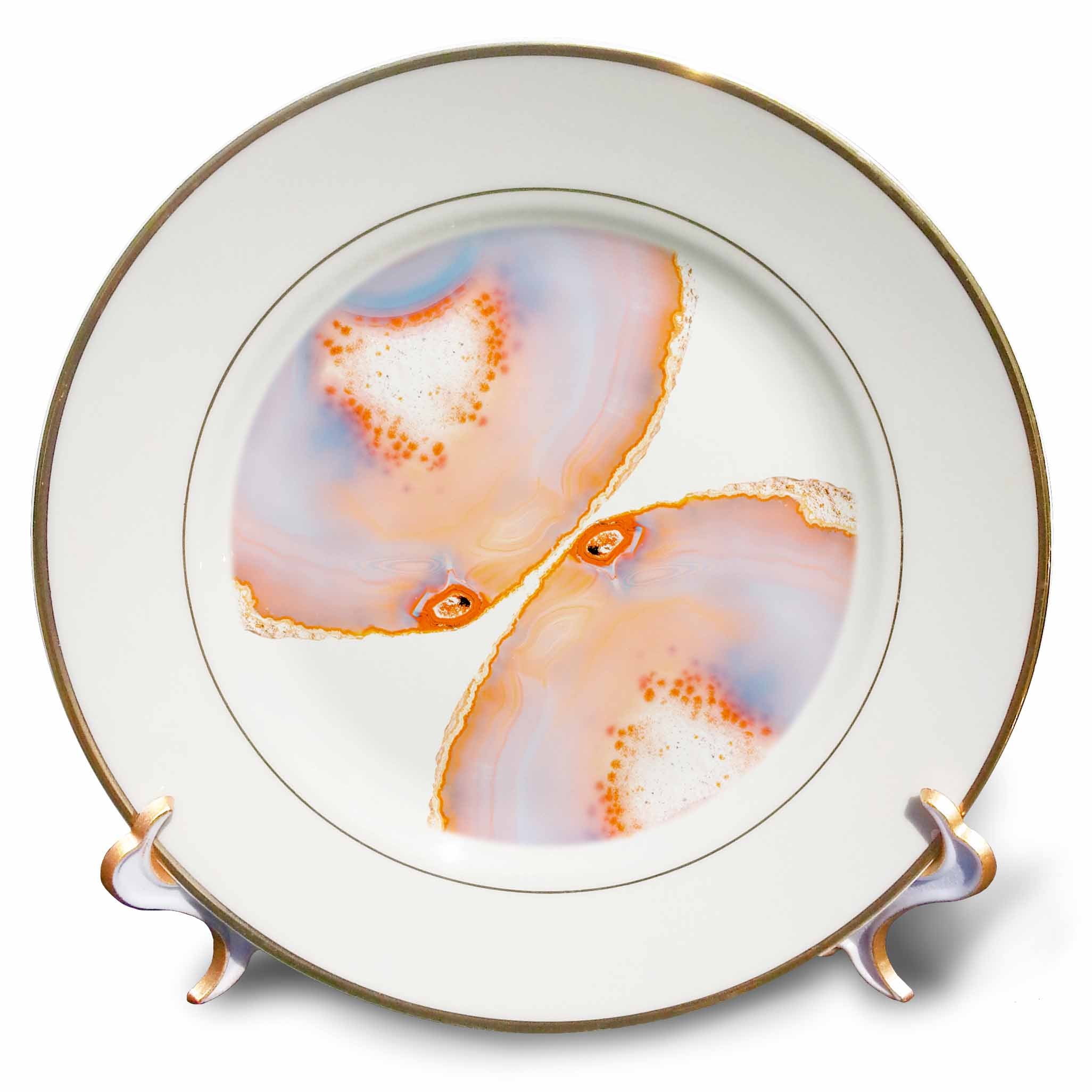 3dRose Uta Naumann Faux Glitter Pattern - Image of Trendy Pink Yellow Agate Gemstone Rock Quartz on White - Plates