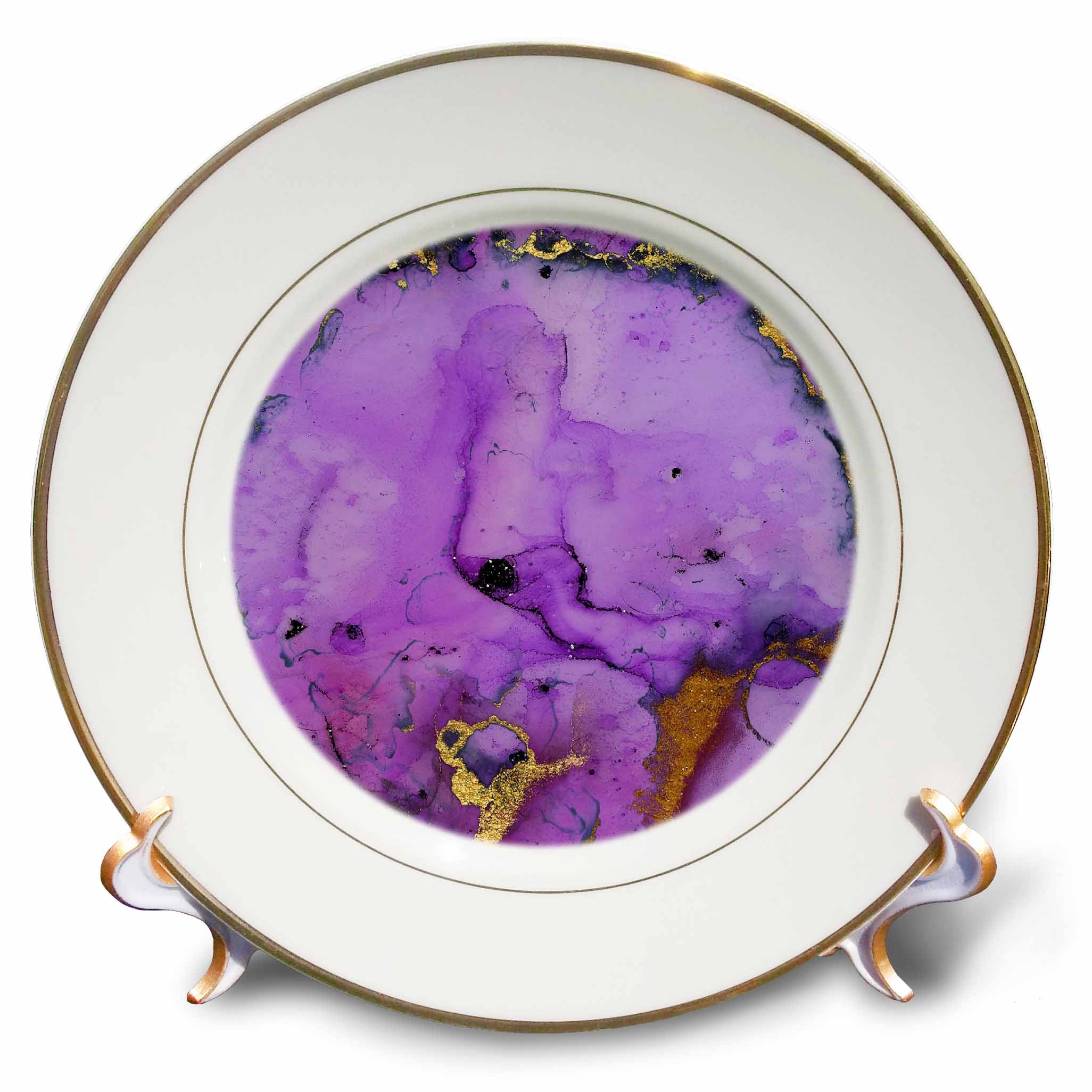 3dRose Uta Naumann Faux Glitter Pattern - Image of Chic Trendy Purple and Gold Marble Agate Gemstone Quartz - Plates (cp_319644)