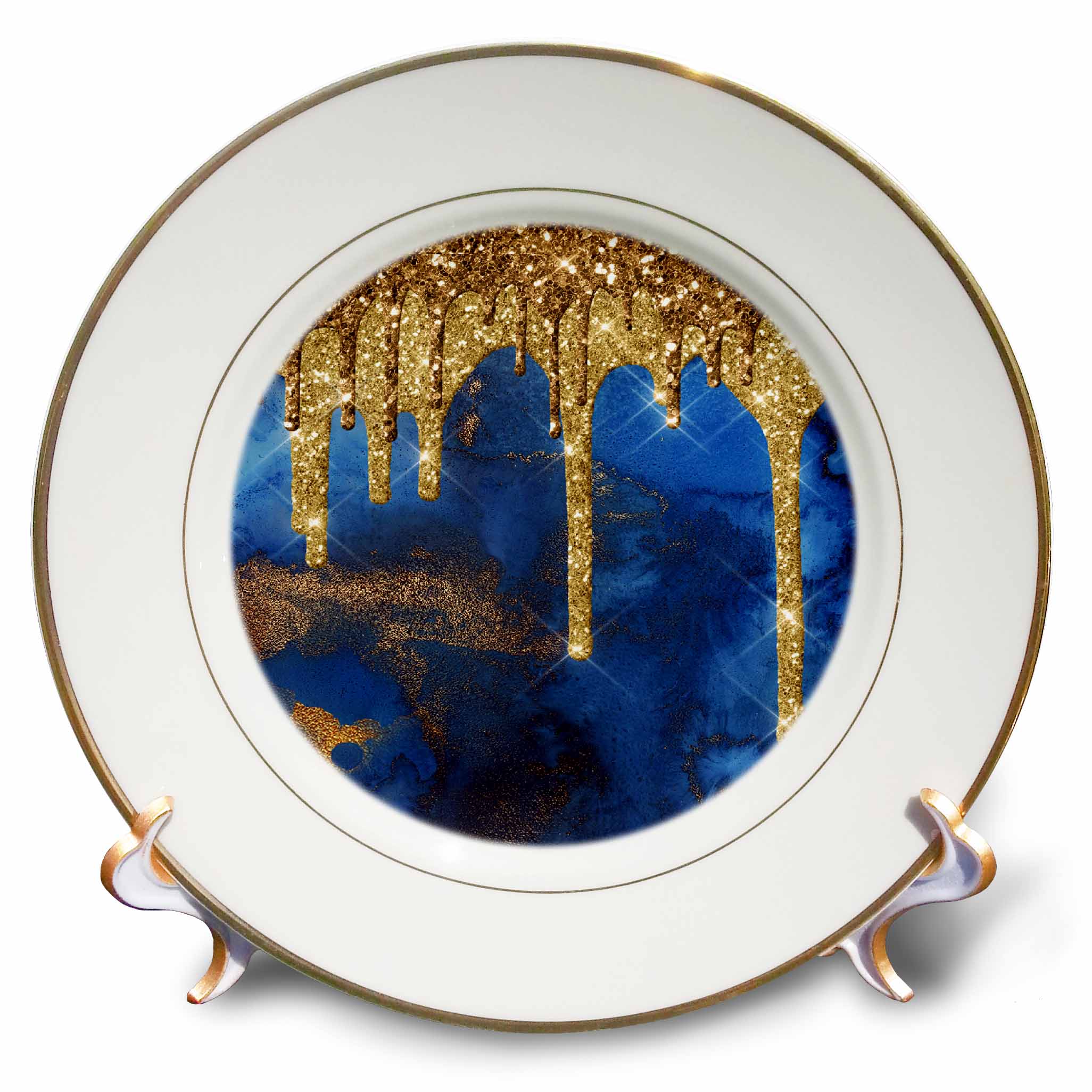 3dRose Uta Naumann Faux Glitter Pattern - Image of Chic Trendy Emerald and Gold Droplets Marble Agate Gemstone - Plates (cp_319645)