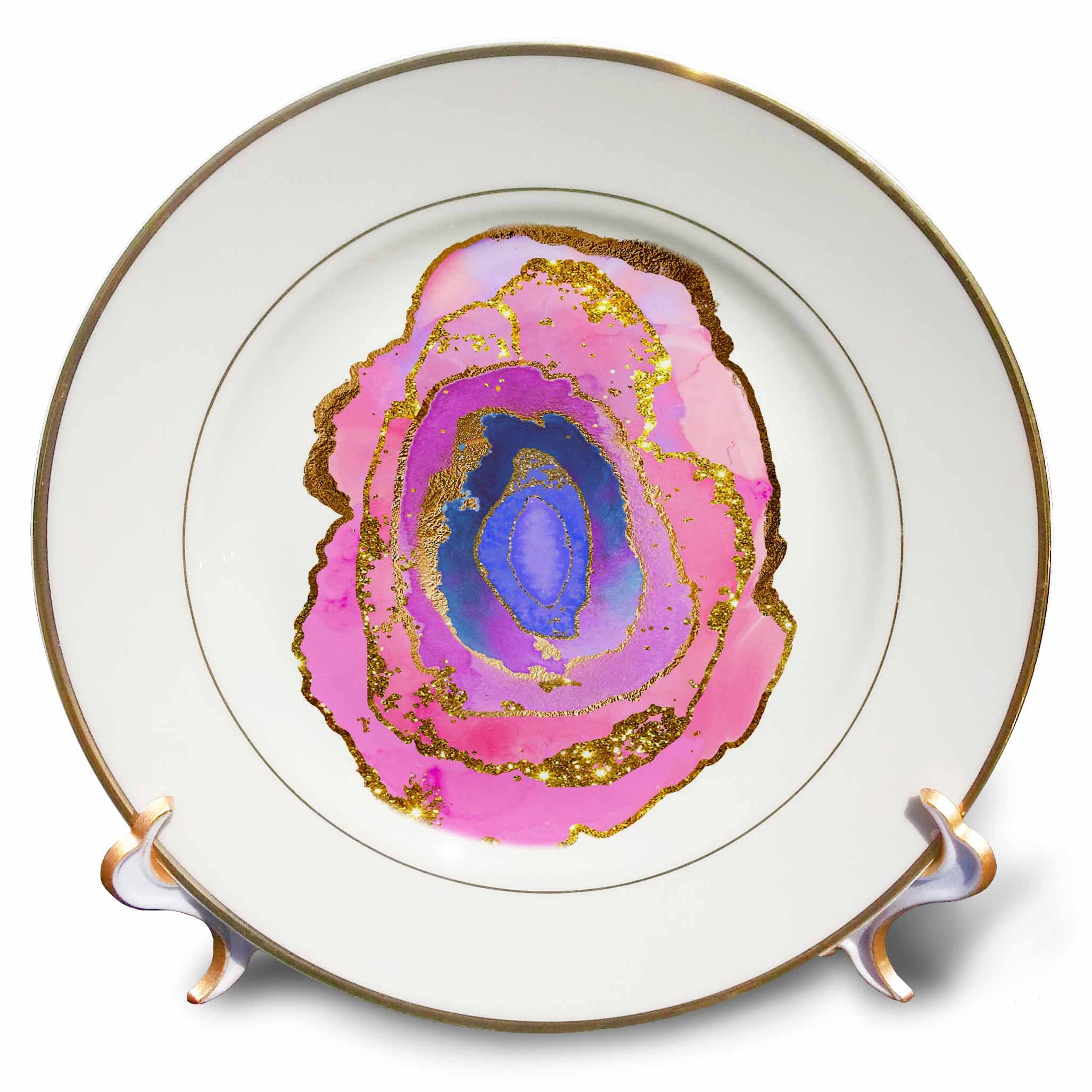 3dRose Pretty Pink, Blue, and Image of Gold Agate Illustration Graphic Image - Plates (cp_327227)