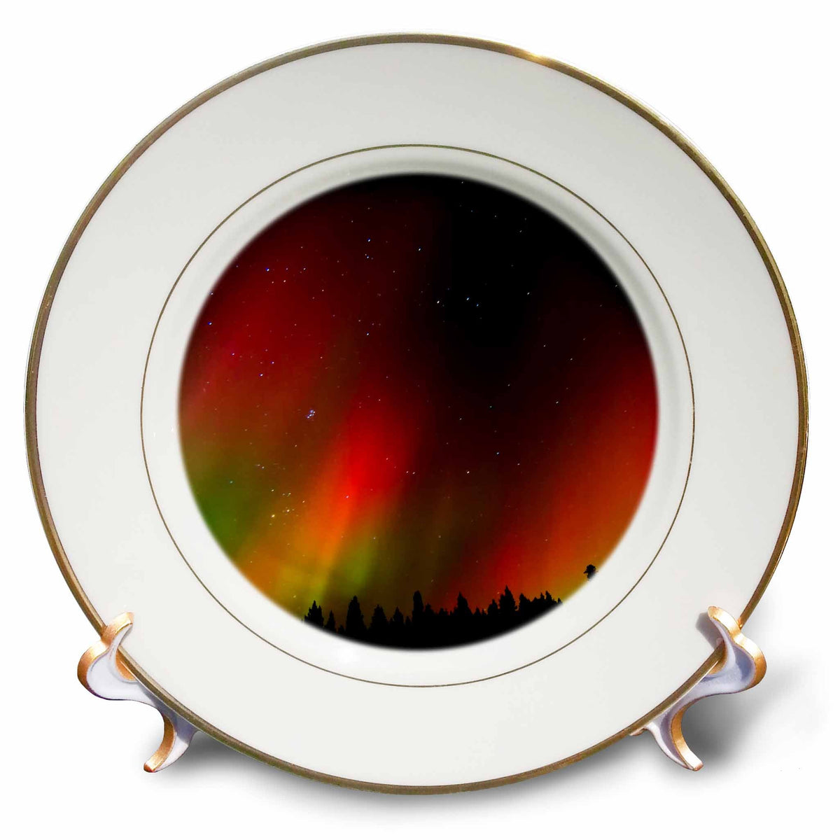3dRose Canada, Manitoba, Birds Hill Provincial Park. Aurora borealis, trees. - Plates (cp_329749)