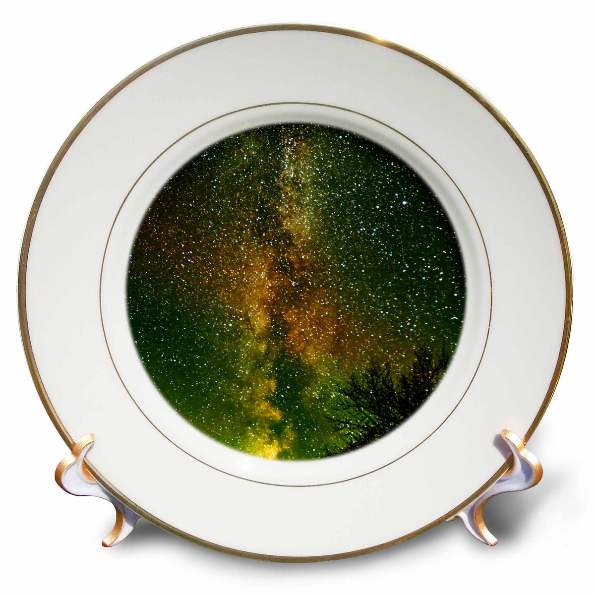 3dRose Canada, Ontario, Longlac. Milky Way and aurora borealis. - Plates (cp_329855)