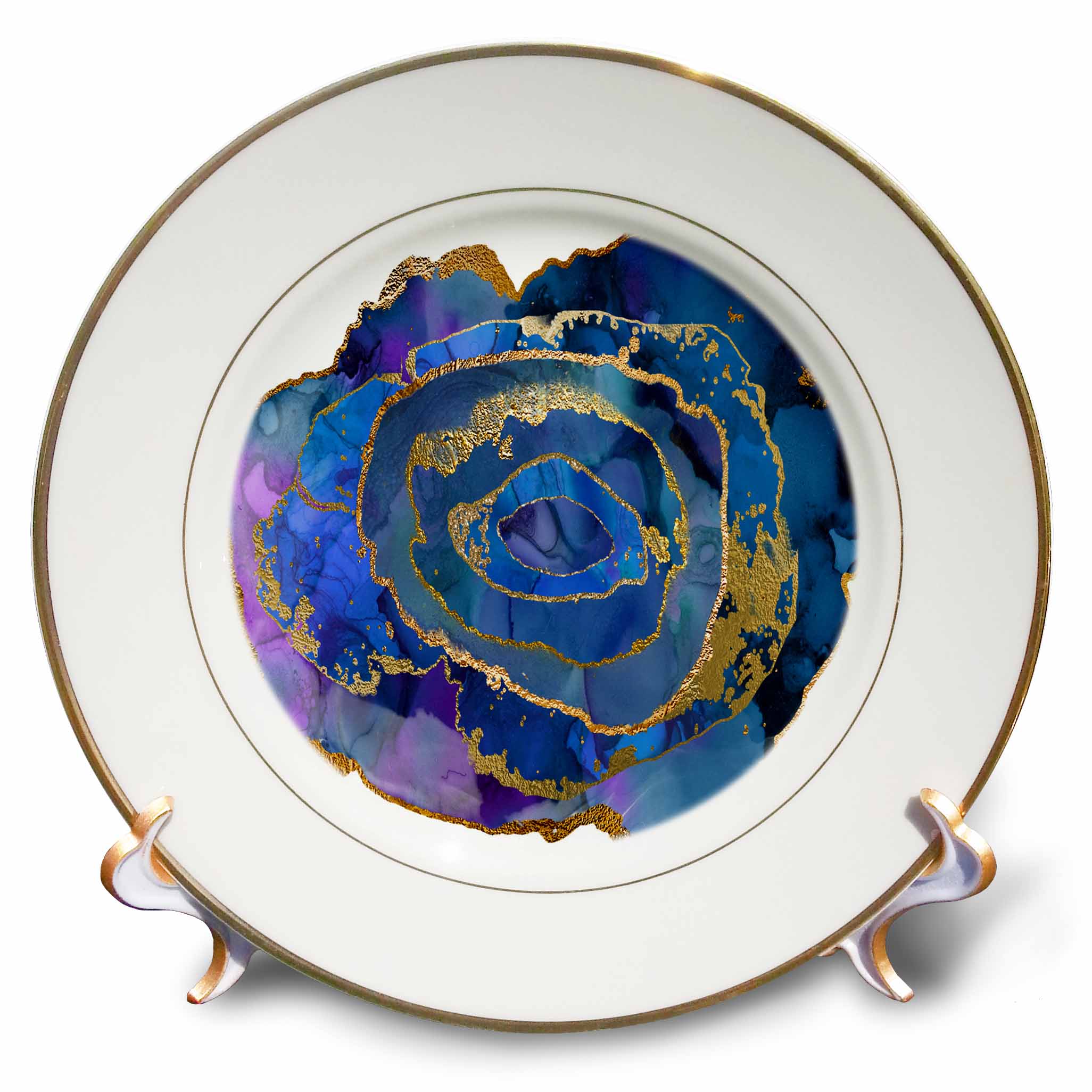 3dRose Blue and Image of Gold Agate Crystal Illustration - Plates (cp_335931)