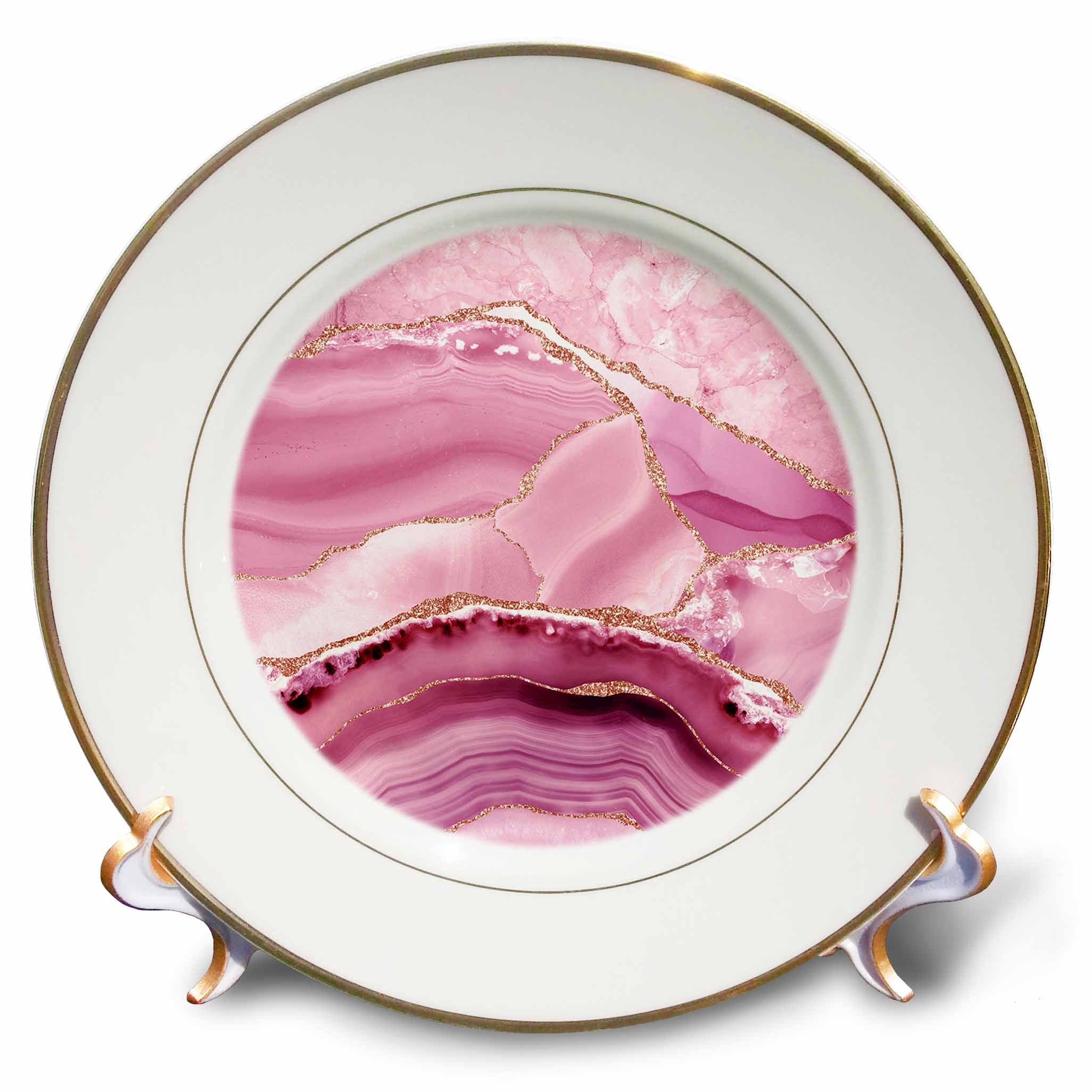 3dRose Illustration from Blush Pink Marble Agate Texture with Gold Veins - Plates (cp_338741)