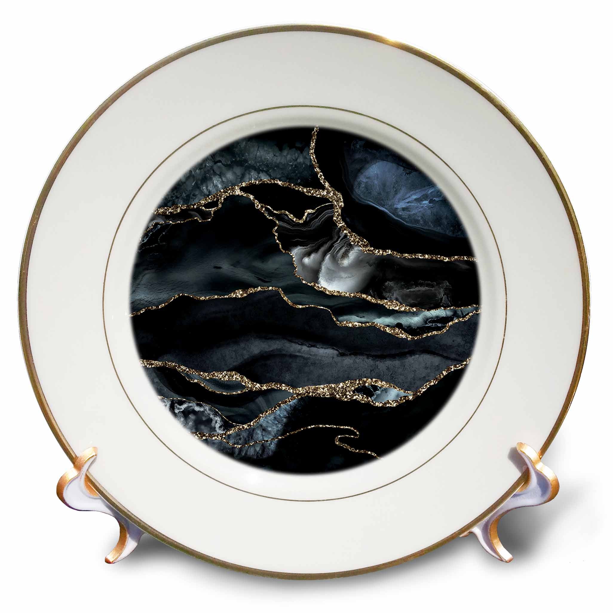 3dRose Illustration from Night Blue Marble Agate Texture with Gold Veins - Plates (cp_338743)