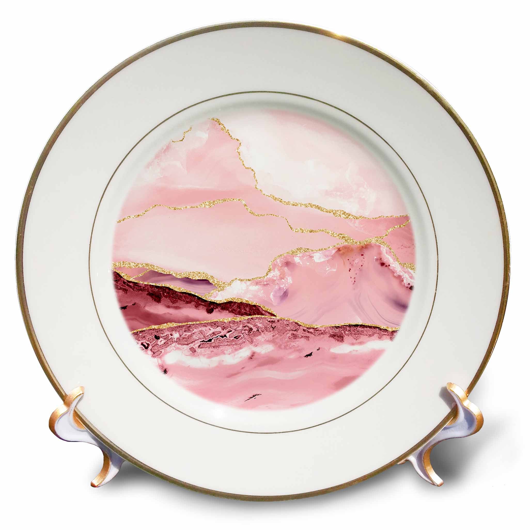 3dRose Illustration from Blush Marble Agate Texture with Gold Veins - Plates (cp_338744)