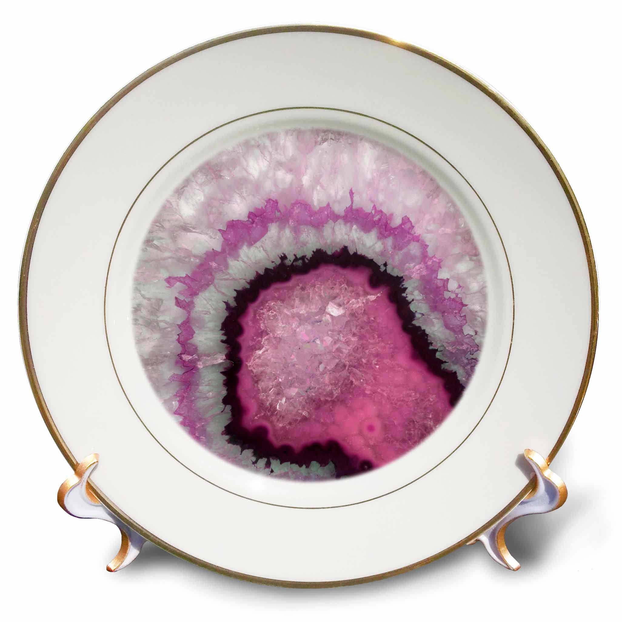 3dRose Anne Marie Baugh - Design - Pink and White Image of Crystal Agate - Plates (cp_340221)