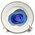 3dRose Glam Blue and Image of Gold Agate Illustration - Plates (cp_344858)